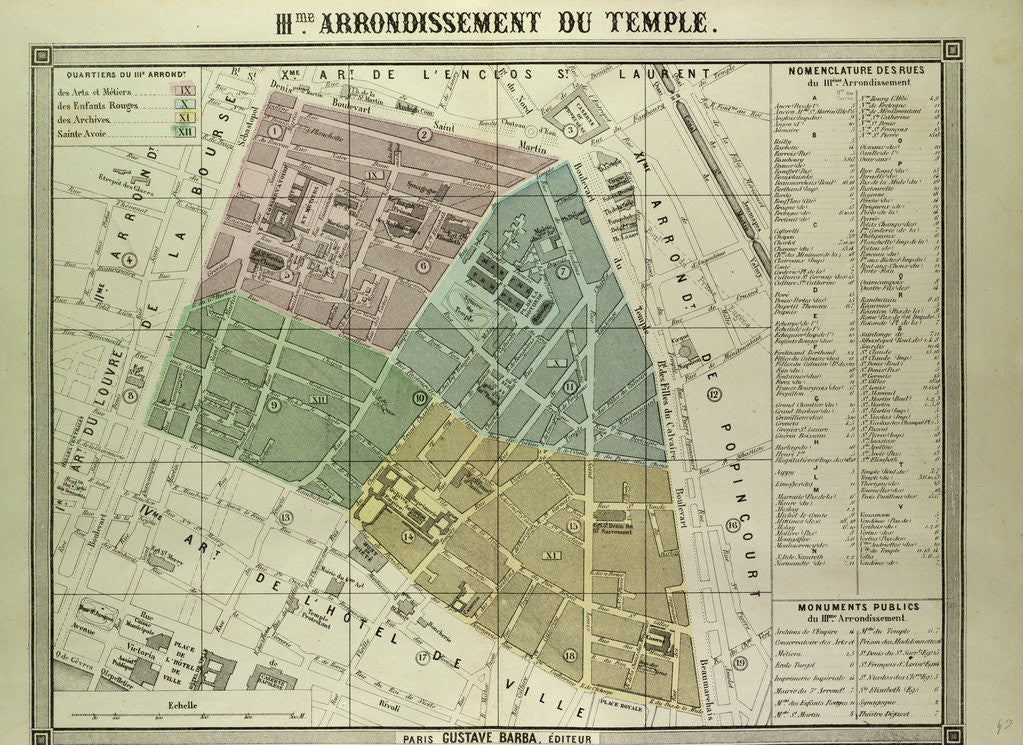 Detail of Map of the 3rd Arrondissement Du Temple Paris France by Anonymous