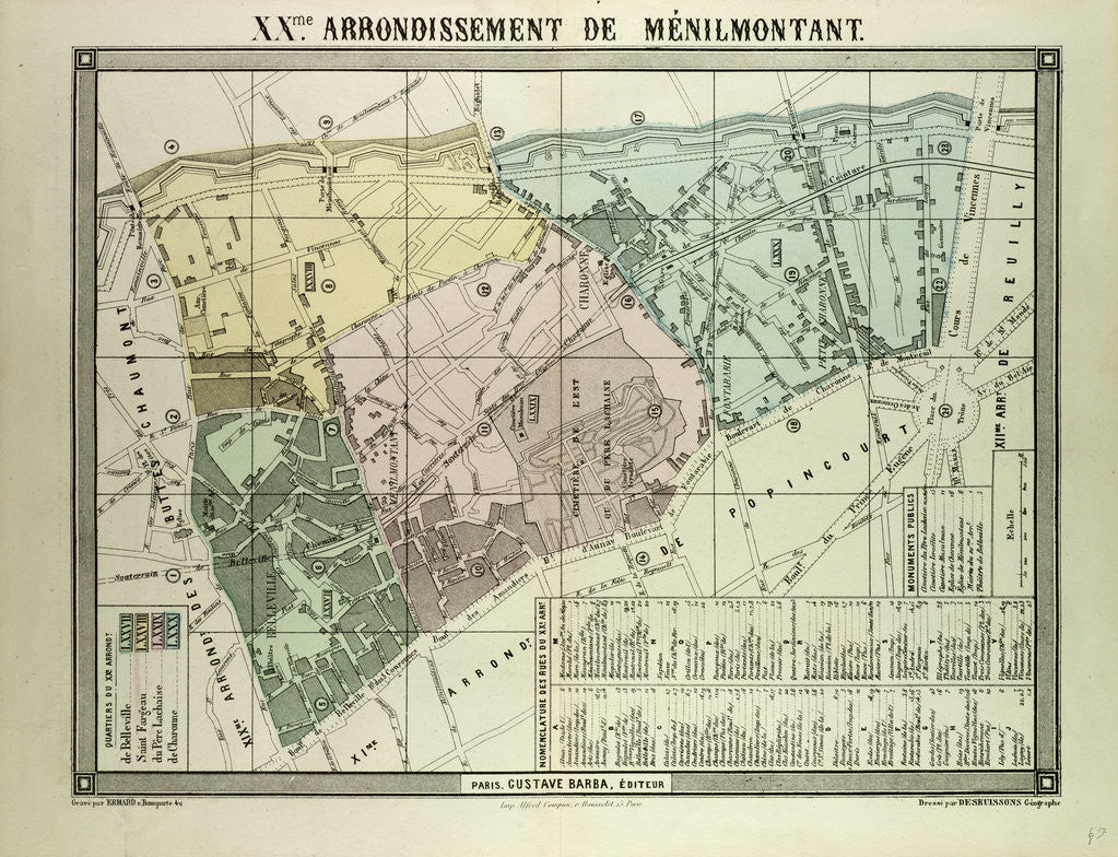 Detail of Map of 20th Arrondissement De Ménilmontant Paris France by Anonymous