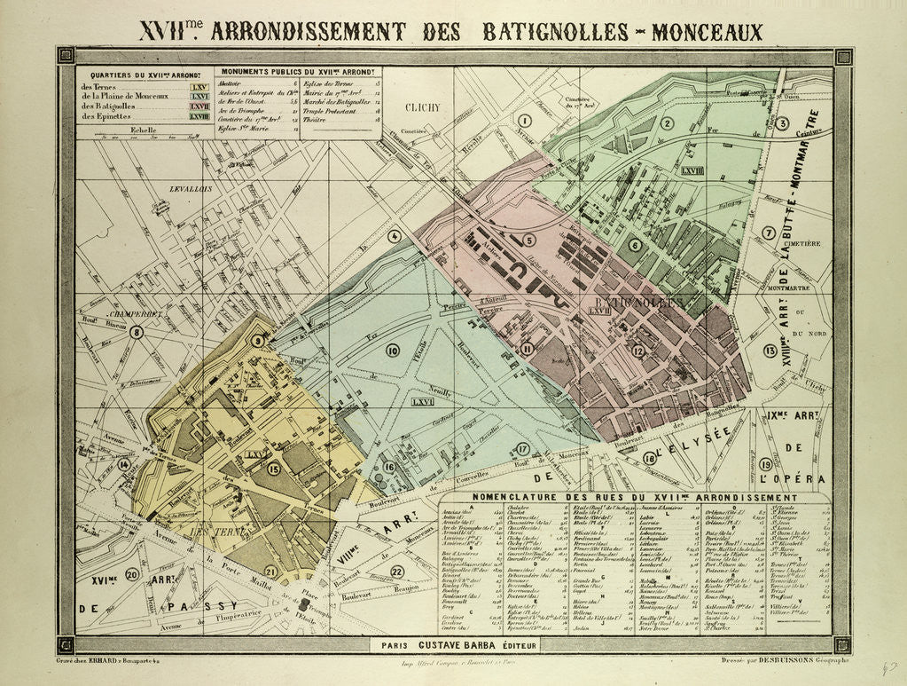 Detail of Map of the 17th Arrondissement Des Batignolles-Monceaux Paris France by Anonymous