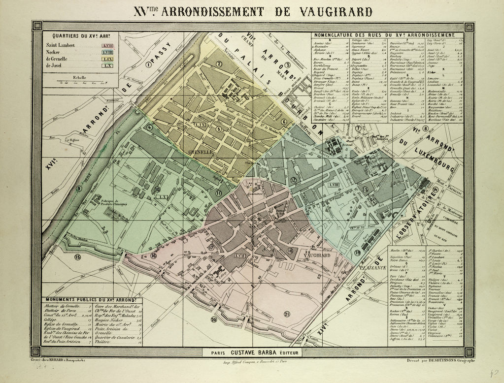 Detail of Map of the 15th Arrondissement De Vaugirard Paris France by Anonymous