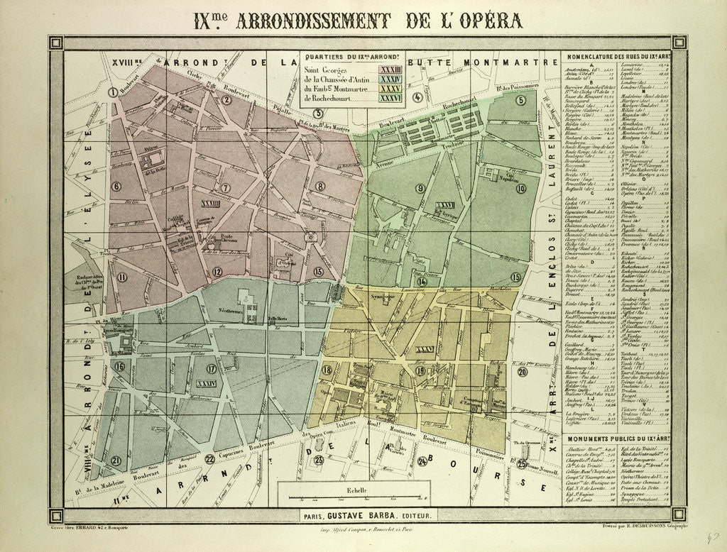 Detail of Map of the 9th Arrondissement De L'Opéra Paris France by Anonymous