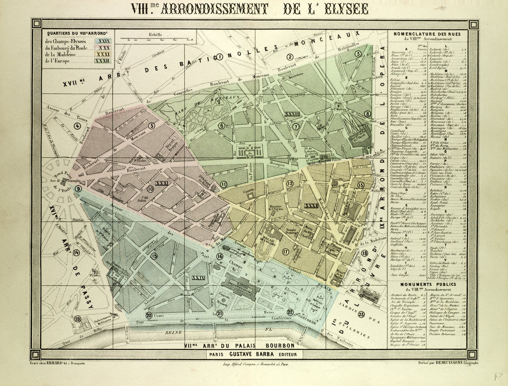Detail of Map of the 8th Arrondissement De L'Elysee Paris France by Anonymous