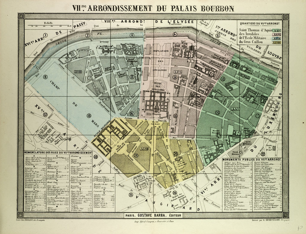 Detail of Map of the 7th Arrondissement Du Palais Bourbon Paris France by Anonymous