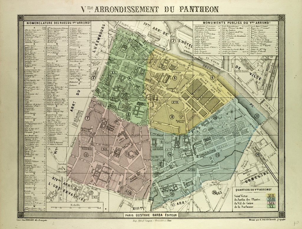 Detail of Map of the 5th Arrondissement Du Pantheon Paris France by Anonymous