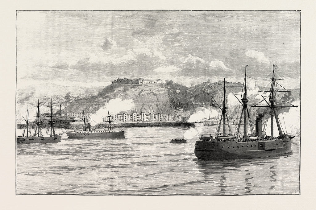 Detail of The Civil War in Chile Hostilities at Valparaiso: Exchange of Shots Between Shore Batteries and Chilian Ironclad Blanco Encalada 1891 by Anonymous