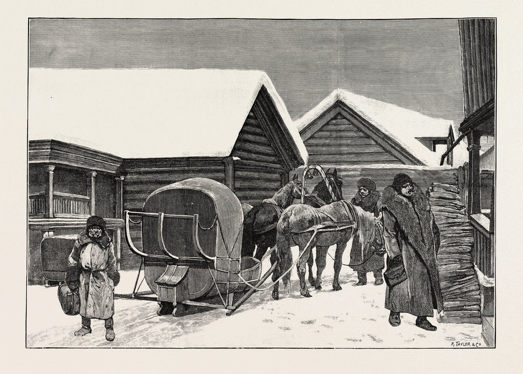 Detail of Travelling in Siberia: Arrival at a Post House: Stopping to Change Horses. by Anonymous