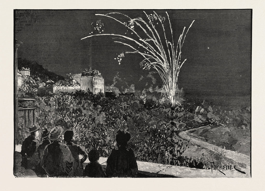Detail of Princess Beatrice's Birthday at Grasse: Illuminations and Fireworks at the Grand Hotel France by Anonymous
