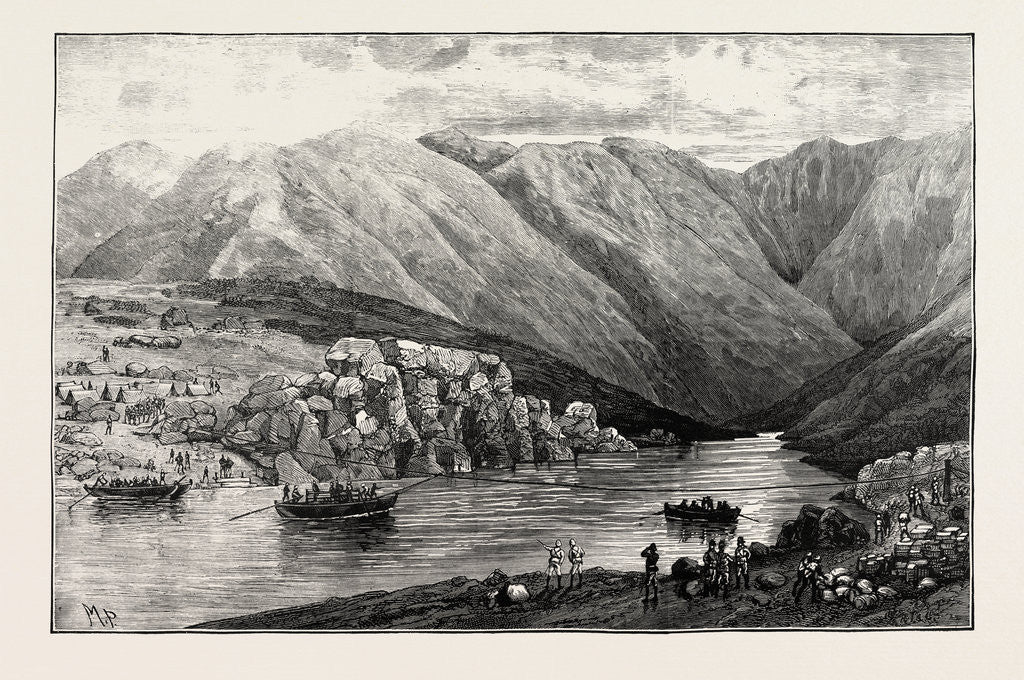 Detail of The Black Mountain Expedition: Flying Bridge Across the Indus at Bakral by Anonymous