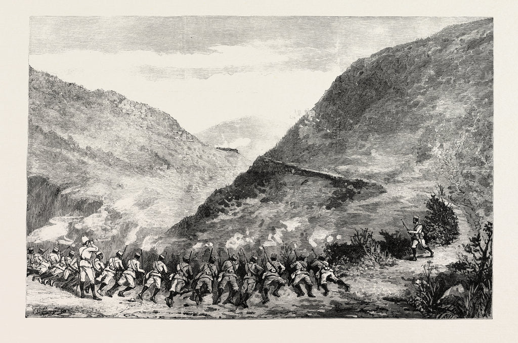 Detail of The First Brush with Manipuris: Frontier Police Under Captain Macintyre Attacking the Mao Stockade by Anonymous