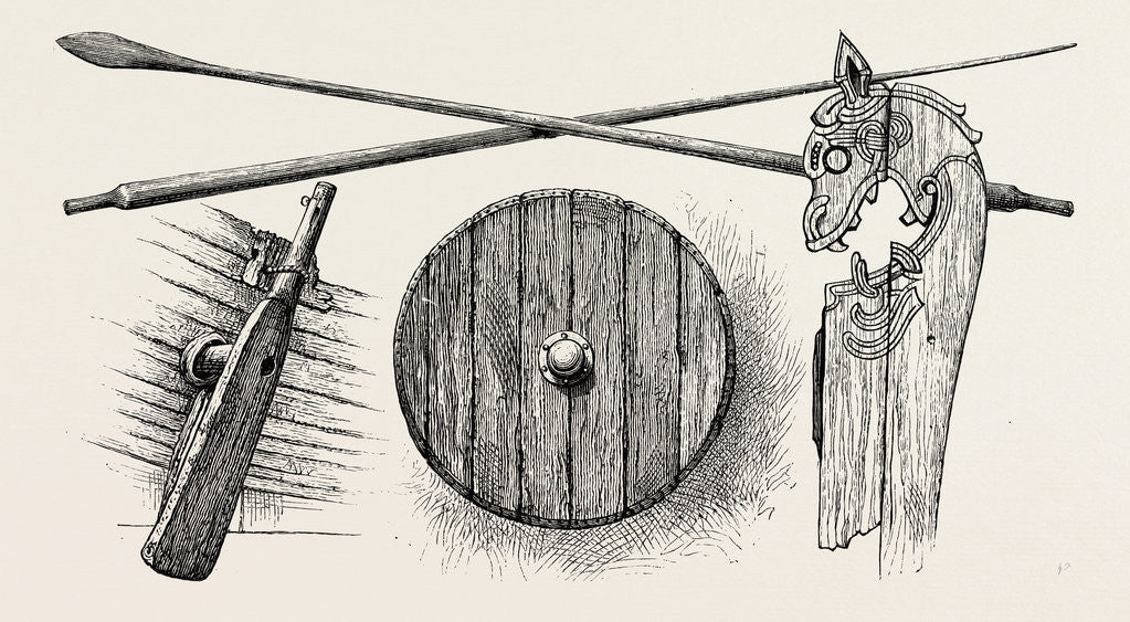 Detail of The Viking's Ship: The Rudder, Oars, a Shield and One of the Tilt-Heads by Anonymous