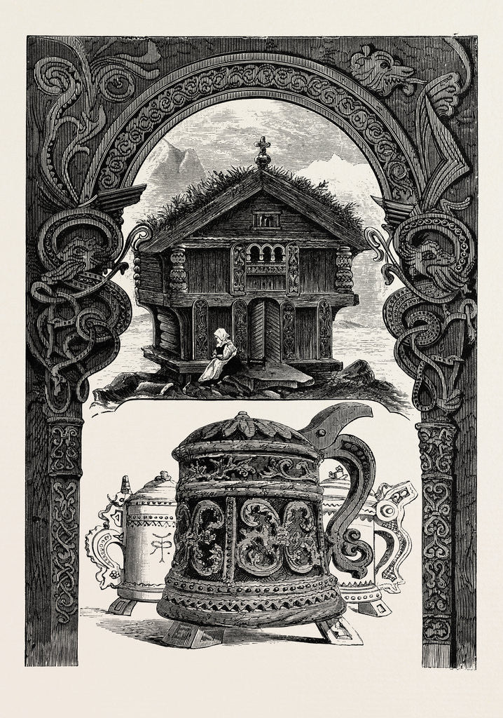 Detail of Carved Lintel, Stabbur and Tankards by Anonymous