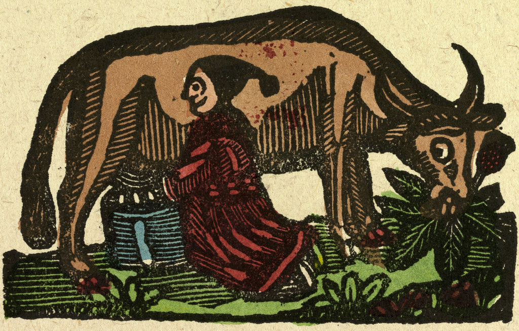 Detail of Illustration of English Tales Folk Tales and Ballads. A Person Milking a Cow by Anonymous