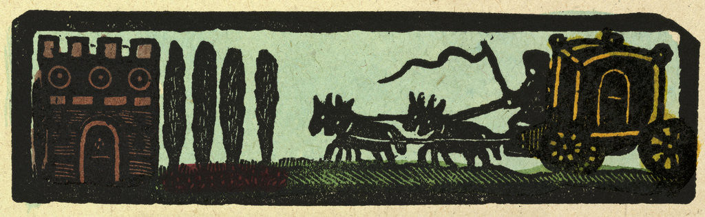 Detail of Illustration of English Tales Folk Tales and Ballads. A Coach Drawn by Four Horses on the Road to a Castle by Anonymous