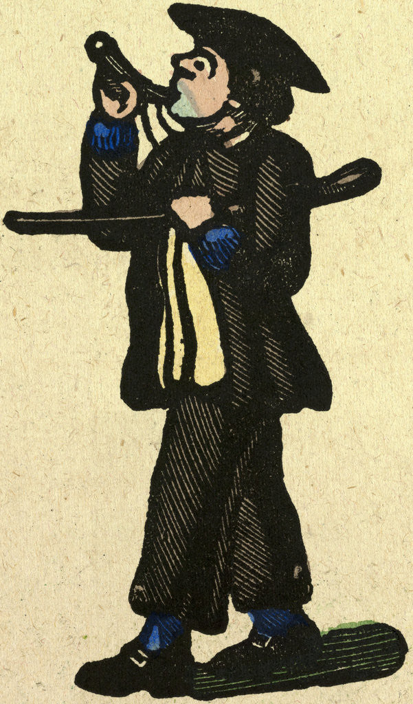 Detail of Illustration of English Tales Folk Tales and Ballads. A Man Blowing the Horn. Music by Anonymous