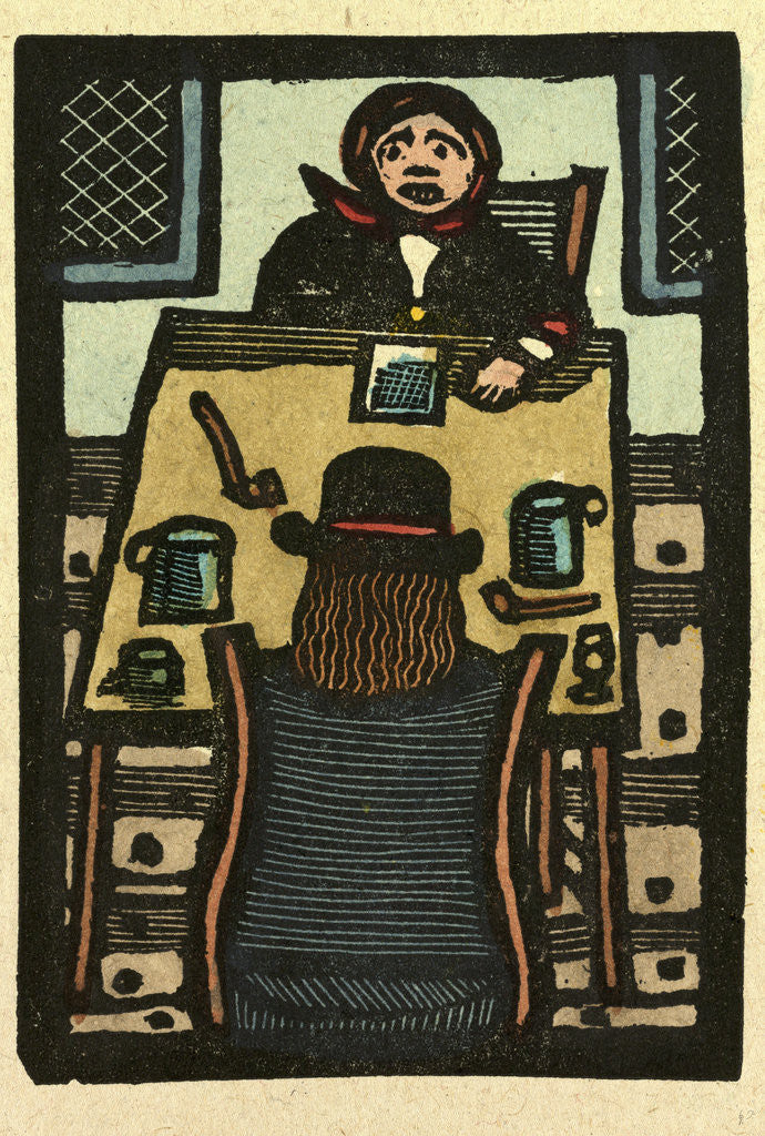 Detail of Illustration of English Tales Folk Tales and Ballads. Two People Sitting at a Table. Two Pipes and Two Mugs by Anonymous