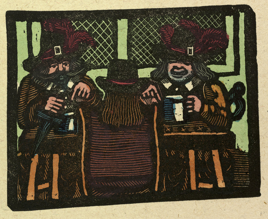 Detail of Illustration of English Tales Folk Tales and Ballads. Three People Talking While Having a Drink by Anonymous