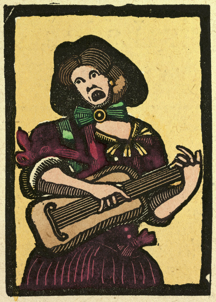 Detail of Illustration of English Tales Folk Tales and Ballads. A Woman Playing a Musical Instrument by Anonymous