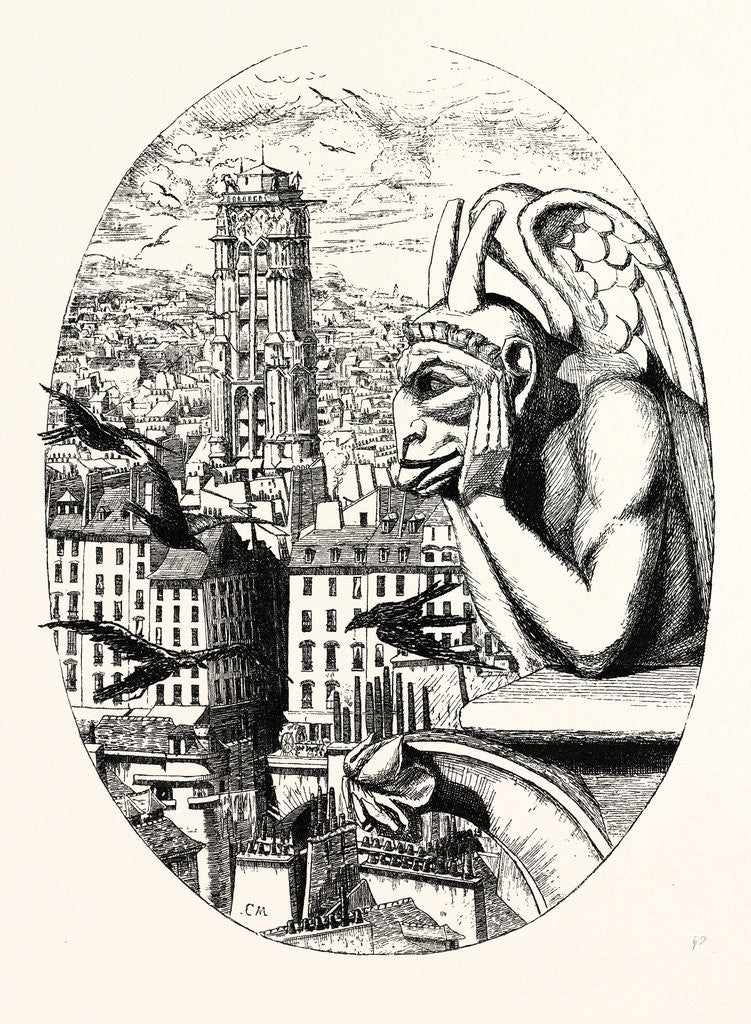 Detail of Le Stryge, the Grotesque at the Paris Notre Dame Cathedral, France by Anonymous