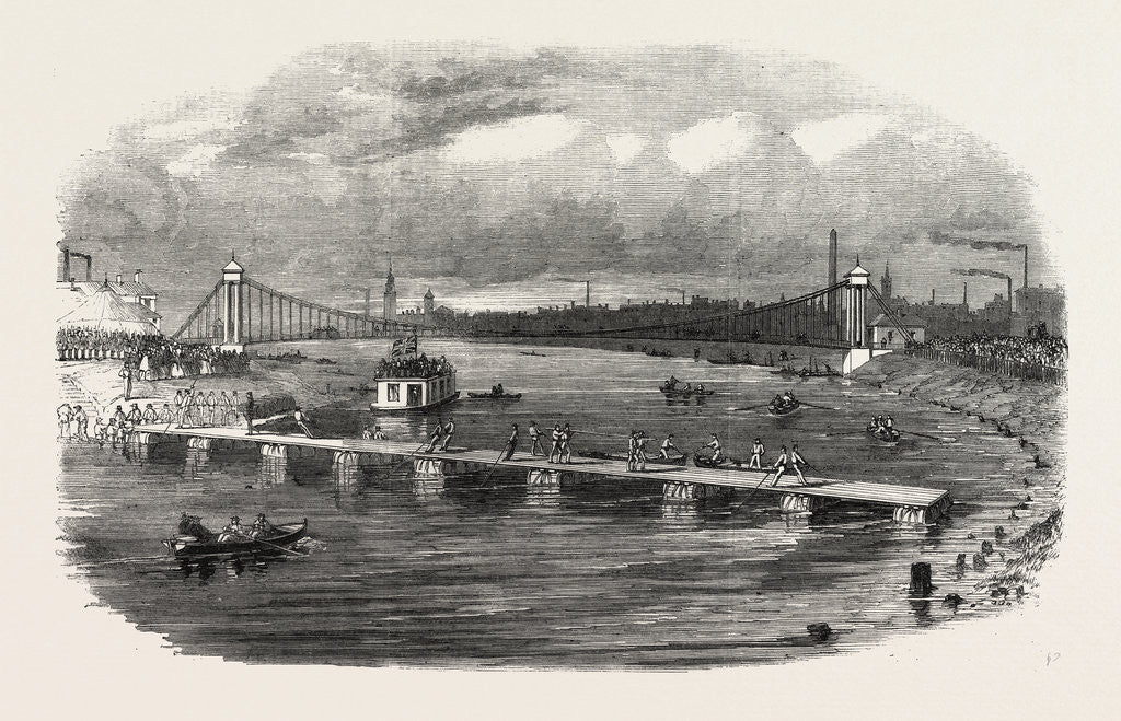 Detail of Volunteer Military Engineers at Glasgow Constructing a Pontoon Bridge on the Clyde UK by Anonymous