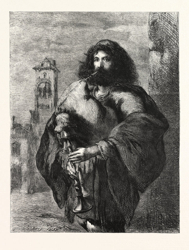 Detail of A Roman Bagpiper, in the Exhibition of the Water-Colour Society by Anonymous