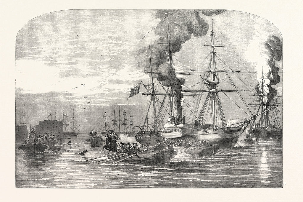 Detail of Steamships of the Allied Fleet Searching for Infernal Machines Off Cronstadt Russia 1854 by Anonymous