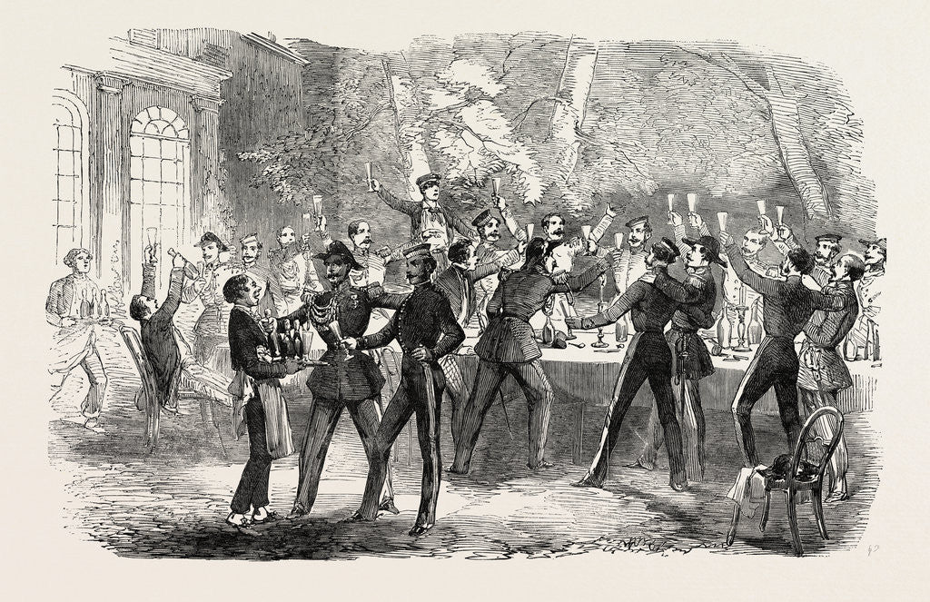 Detail of Fraternization of the British Horse Guards and the French Cent Gardes at Boulogne Drinking Her Majesty's Health. 1854 by Anonymous