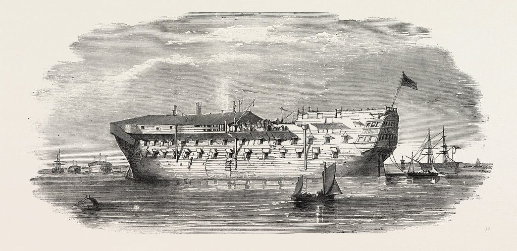Detail of Russian Prisoners at Sheerness: The Devonshire Prison-Ship at Sheerness 1854 by Anonymous