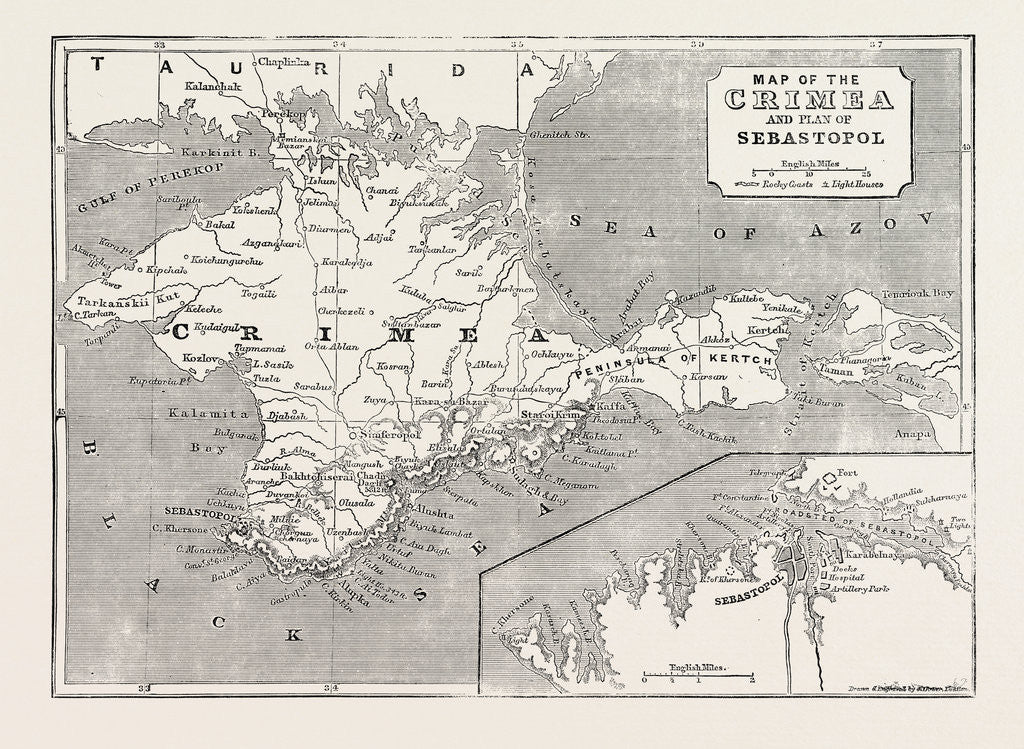 Detail of The Crimea Expedition: Map of the Crimea and Plan of Sebastopol 1854 by Anonymous