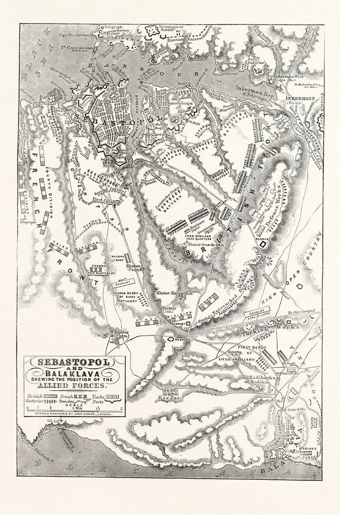 Detail of The Crimean War: Map of Sebastopol and Balaklava Showing the Position of the Allied Forces 1854 by Anonymous