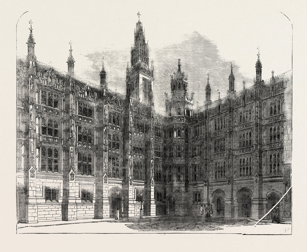 Detail of The New Houses of Parliament Entrance to the Star-Chamber Court New Palace-Yard London UK 1854 by Anonymous