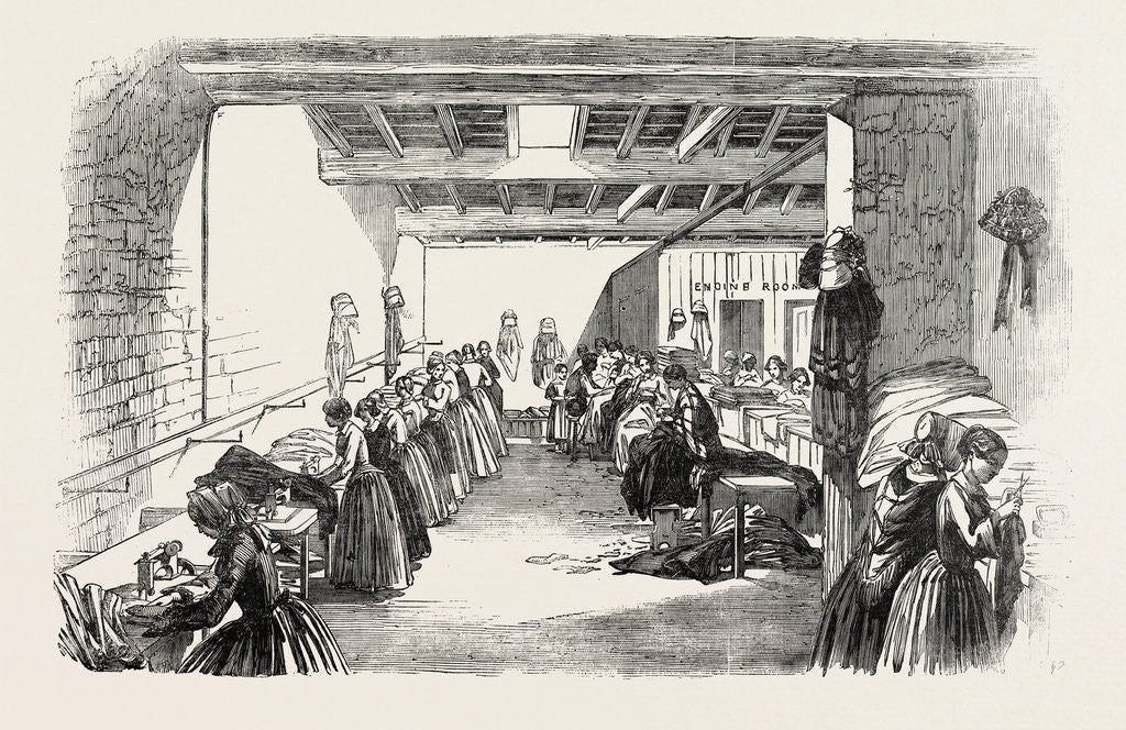 Detail of Steam Sewing-Machines 1854. A View of a Portion of the Machine-Room in Messrs. Holloway and Co.'s Factory by Anonymous