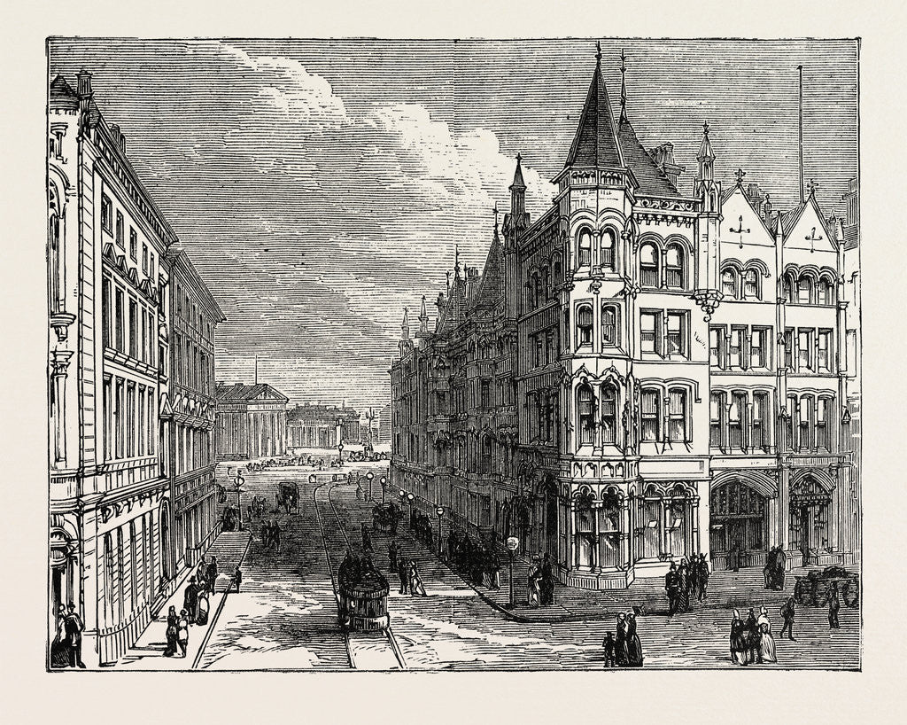 Detail of Street View Looking Towards Railway Station, Huddersfield, UK, 1883 by Anonymous