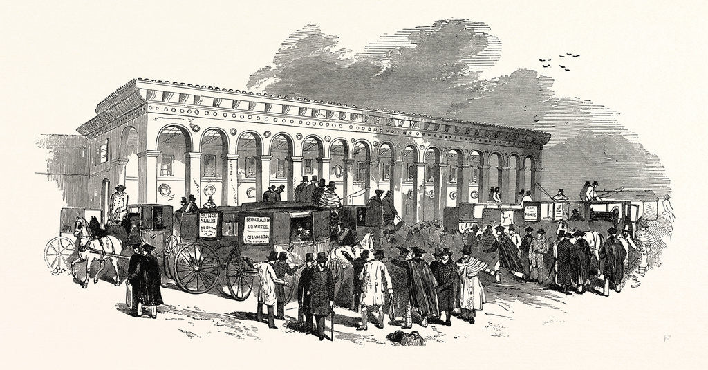 Detail of The Cambridge Chancellorship Election: The Railway Station at Cambridge, Arrival of Voters, UK, 1847 by Anonymous