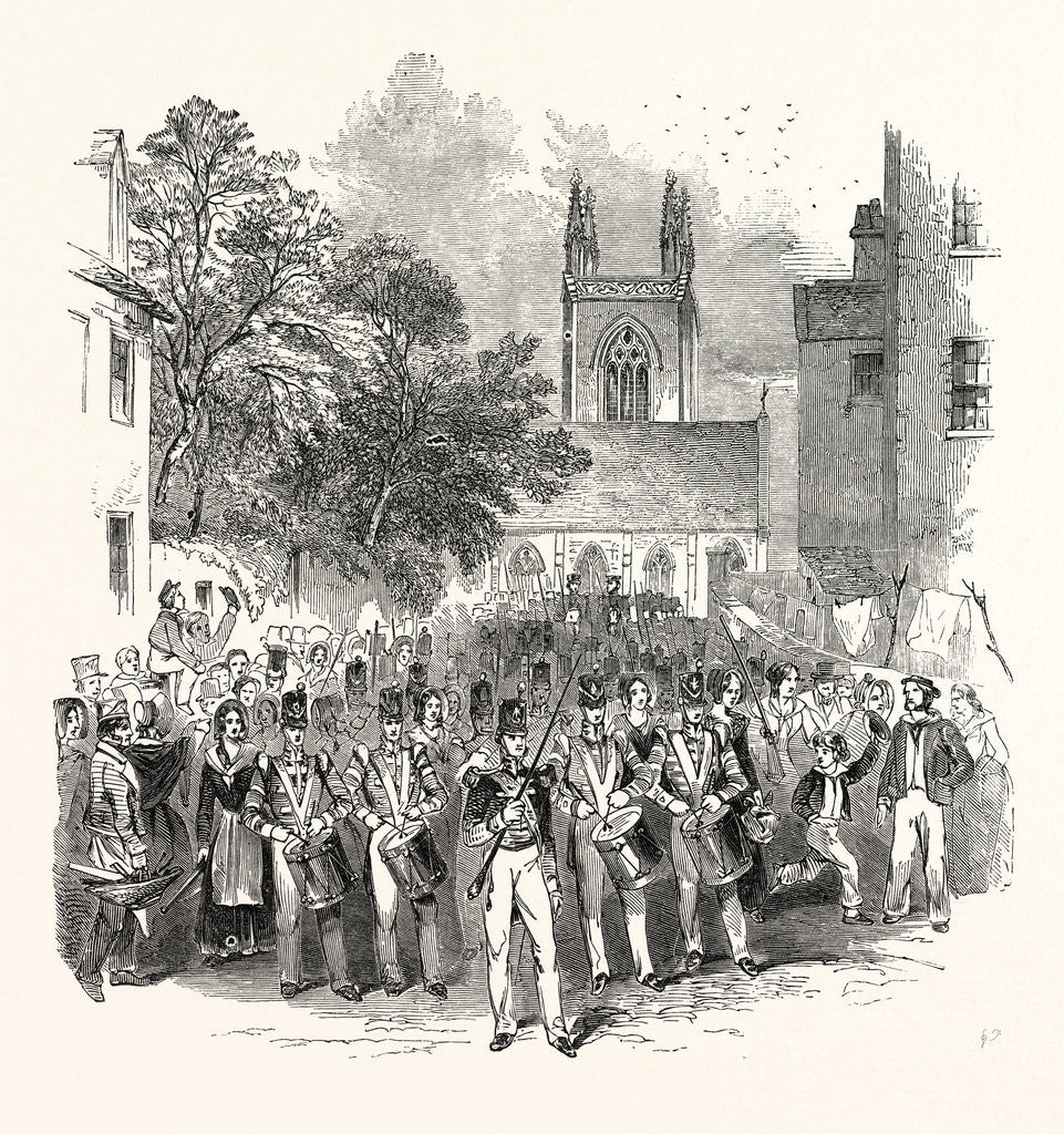Detail of Embarkation of Troops at Gravesend, for Foreign Service: The March Through the Town. The Milton Road. UK, 1846 by Anonymous