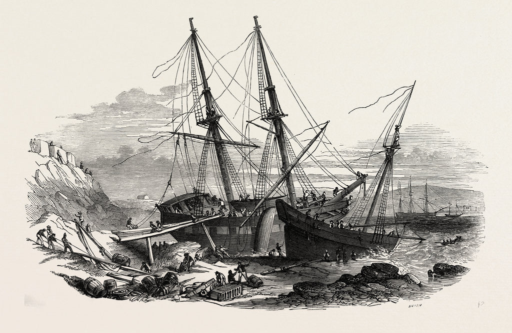 Detail of The Schooner Providence, and the Brig Hero, at Plymouth, UK, 1846 by Anonymous