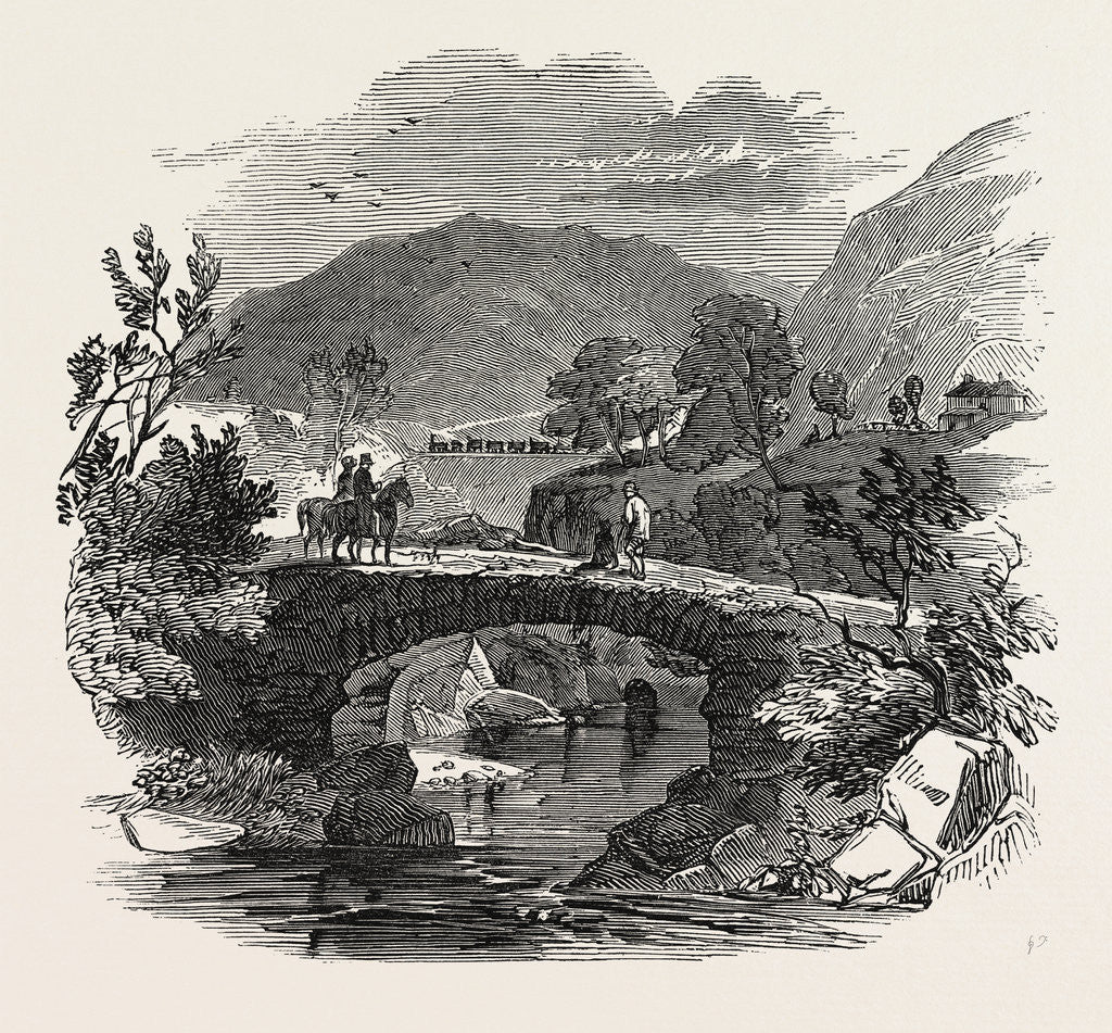Detail of Opening of the Lancaster and Carlisle Railway: Packhorse Bridge Over the Lune. Borrow Bridge, the Railway in the Distance. UK, 1846 by Anonymous