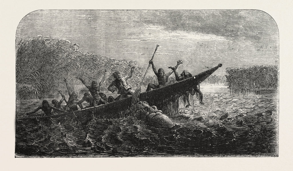 Detail of Dr Livingstone's Missionary Travels and Researchers in South Africa: Boat Capsized by a Hippopotamus Robbed of Her Young, 1857 by Anonymous