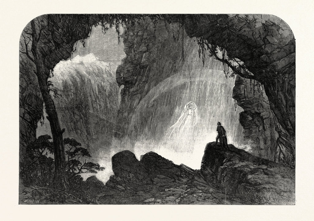 Detail of Scene from Manfred, at Drury Lane Theatre: The Steinbach Waterfall. Haunt of the Witch of the Alps, 1863 by Anonymous