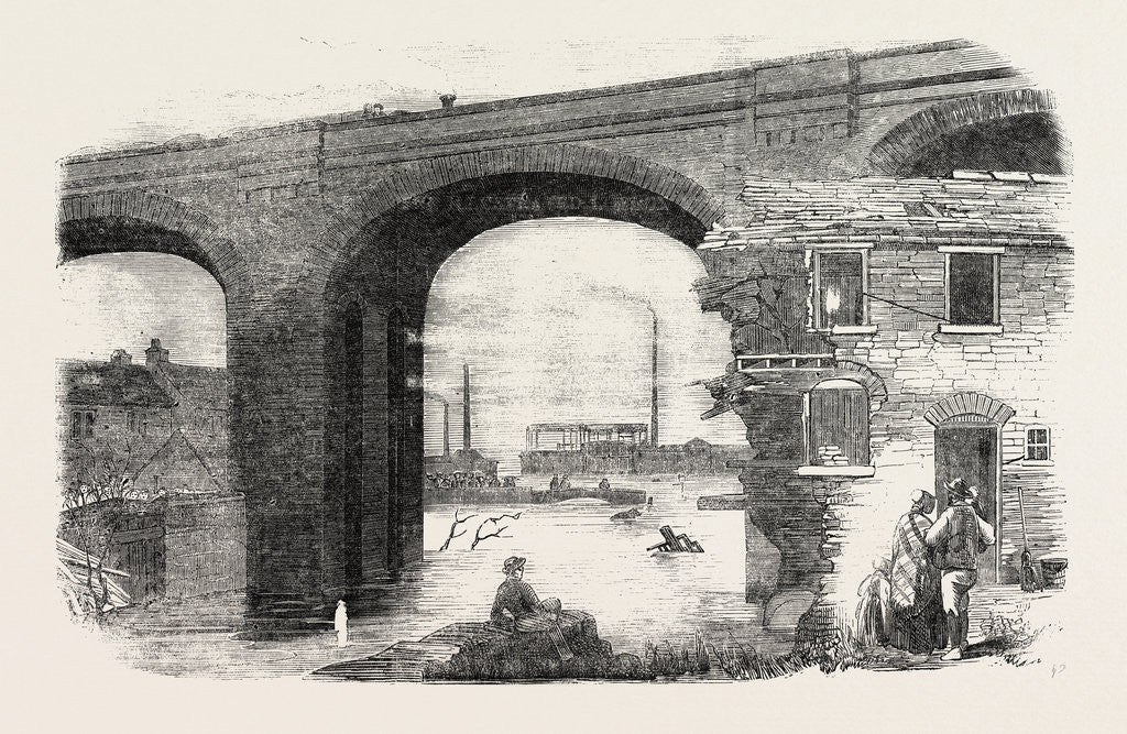 Detail of The Inundation at Birmingham, Sketched below Deritend Bridge, UK, 1852 by Anonymous