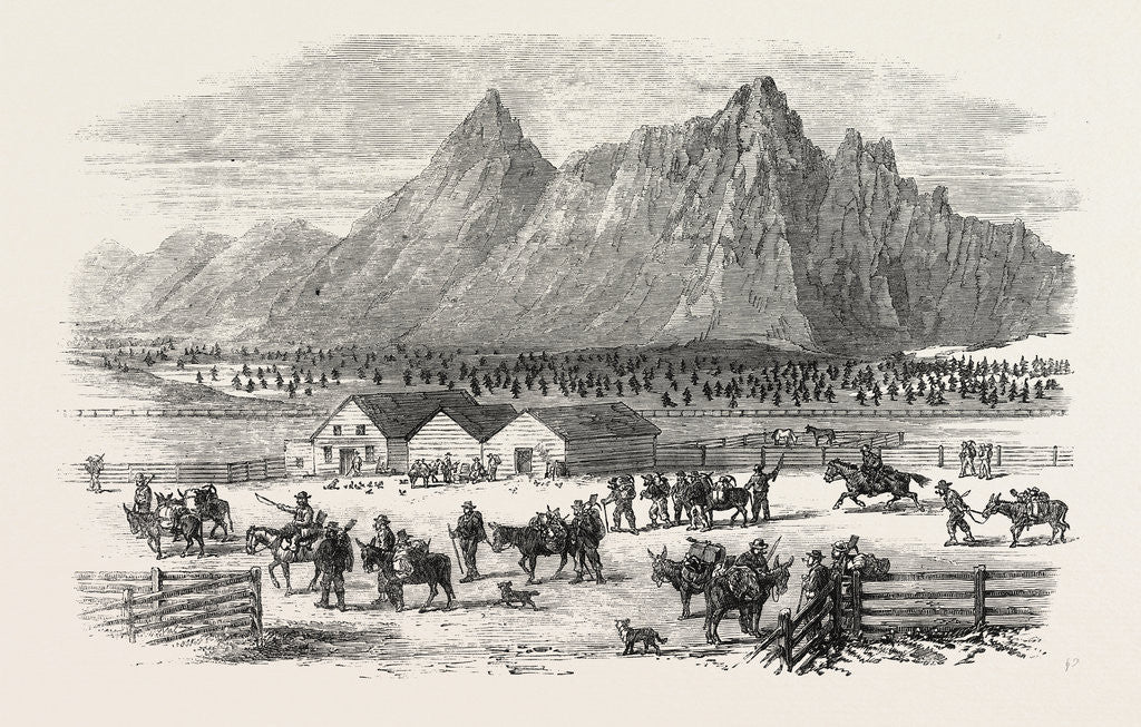 Detail of Sketches in British Columbia: Scene at the Fountain Near Parsonville, Fraser River, 1864 by Anonymous