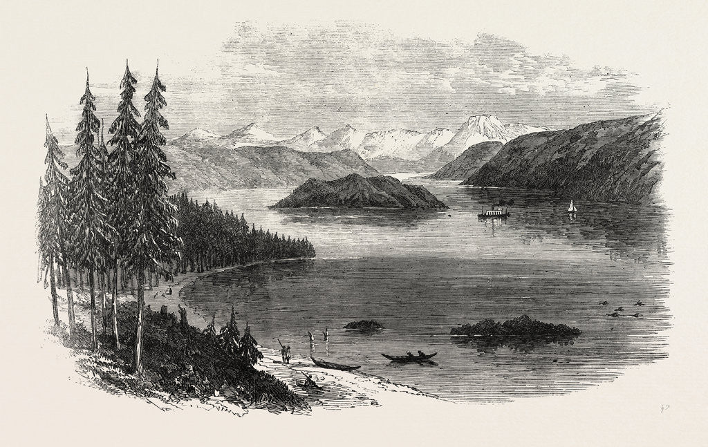Detail of Sketches from British Columbia: Harrison Lake, with the Cascade Mountains in the Distance, 1864 by Anonymous
