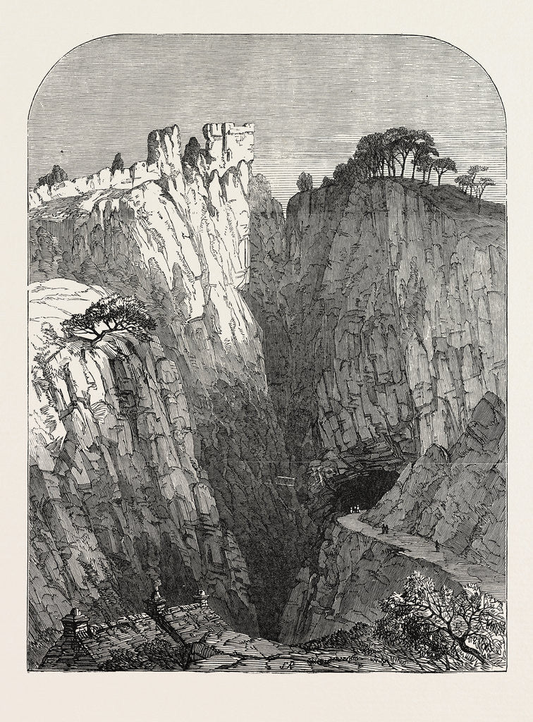 Detail of The Peak of Derbyshire: Peveril Castle, and Entrance to the Peak Cavern, 1854 by Anonymous