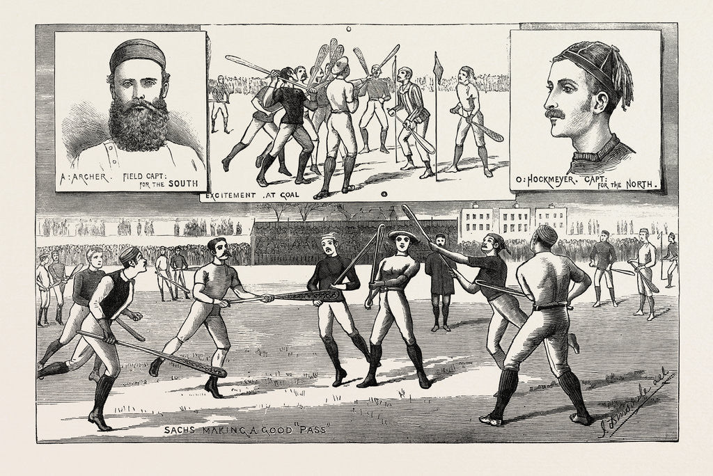 Detail of La Crosse Match, Played Last Saturday at Kennington Oval, by North of England against South, 1883 by Anonymous