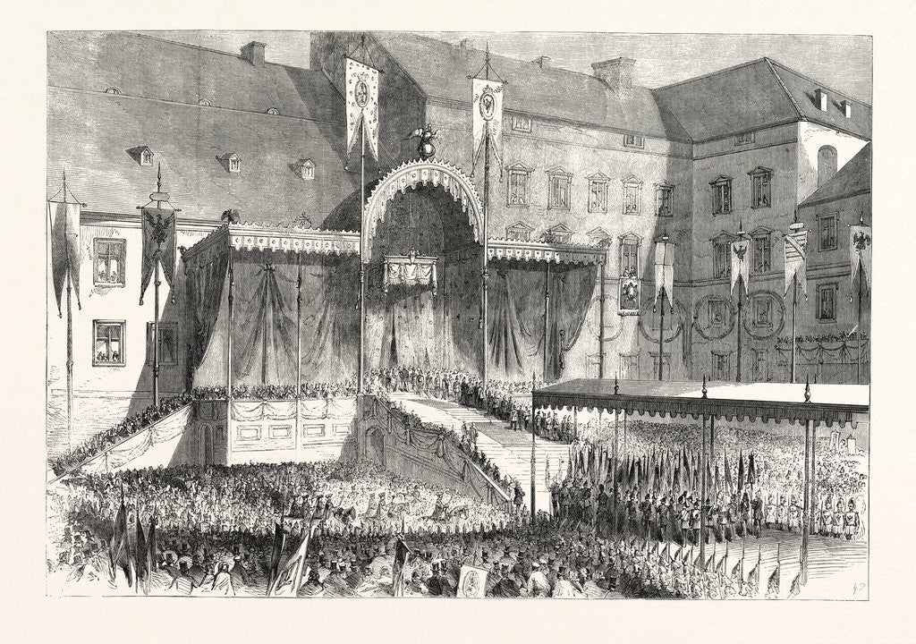 Detail of The Coronation of the King and Queen of Prussia: The Proclamation in the Courtyard of the Schloss, Konigsberg, 1861 by Anonymous