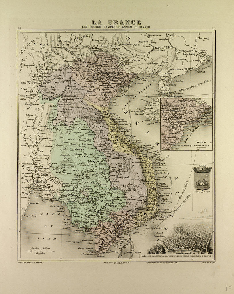 Detail of Map of Vietnam Cambodia Thailand Laos 1896 by Anonymous