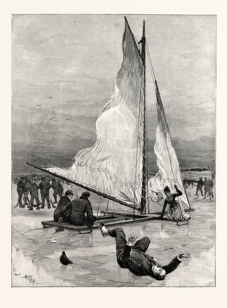 Detail of Ice Yachting on Loch Cobbinshaw Ready About Result Man Over Board by Anonymous