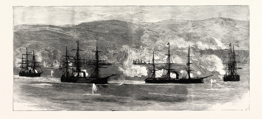 Detail of The Civil War in Chile: Insurgent War Ships Being Fired at from the Valparaiso Forts by Anonymous