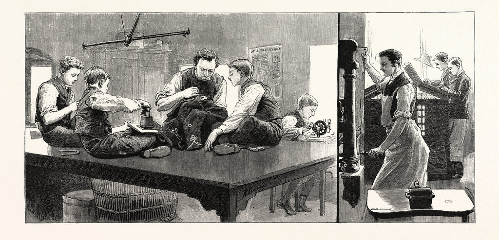 Detail of The Anniversary of the Little Boys' Homes at Farningham and Swanley the Home at Farningham: The Tailors' Shop the Composing Room UK by Anonymous