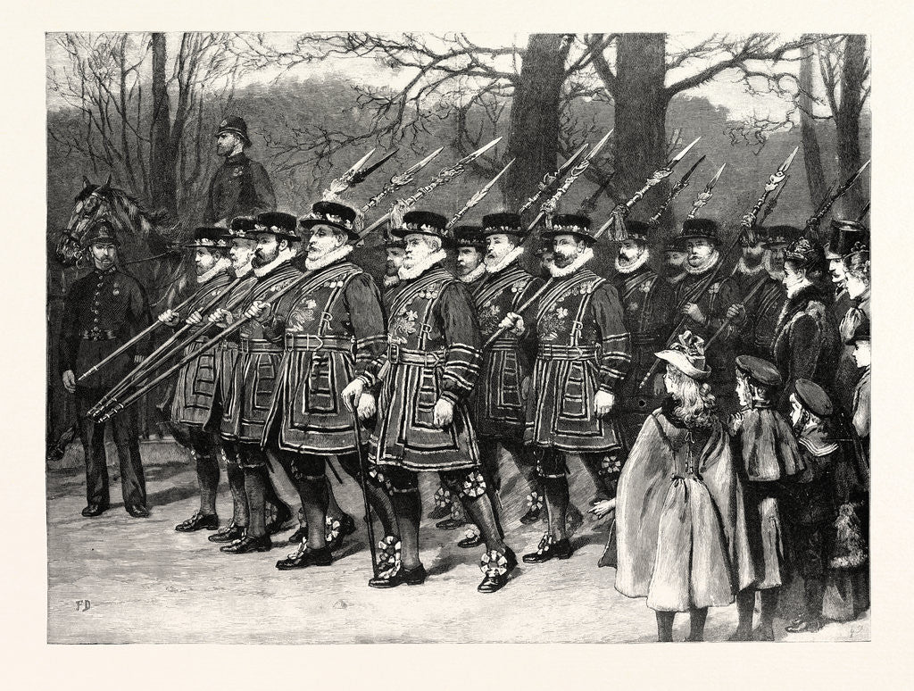 Detail of On the Way to Her Majesty's Drawing Room: The Yeomen of the Guard Marching Down the Mall UK by Anonymous