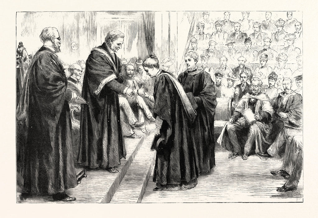 Detail of Sweet Girl Graduates: The Vice-Chancellor (Sir James Paget) Conferring Degrees at London University UK by Anonymous